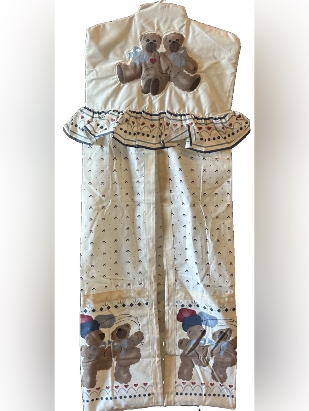 New Vintage Country Teddy Bear Hearts Ruffle Diaper Stacker 1990s Nursery